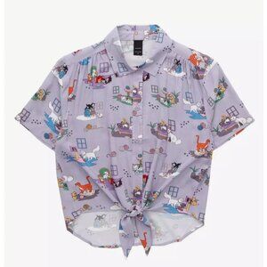 Aristocats woven button up shirt with tie front and collar.